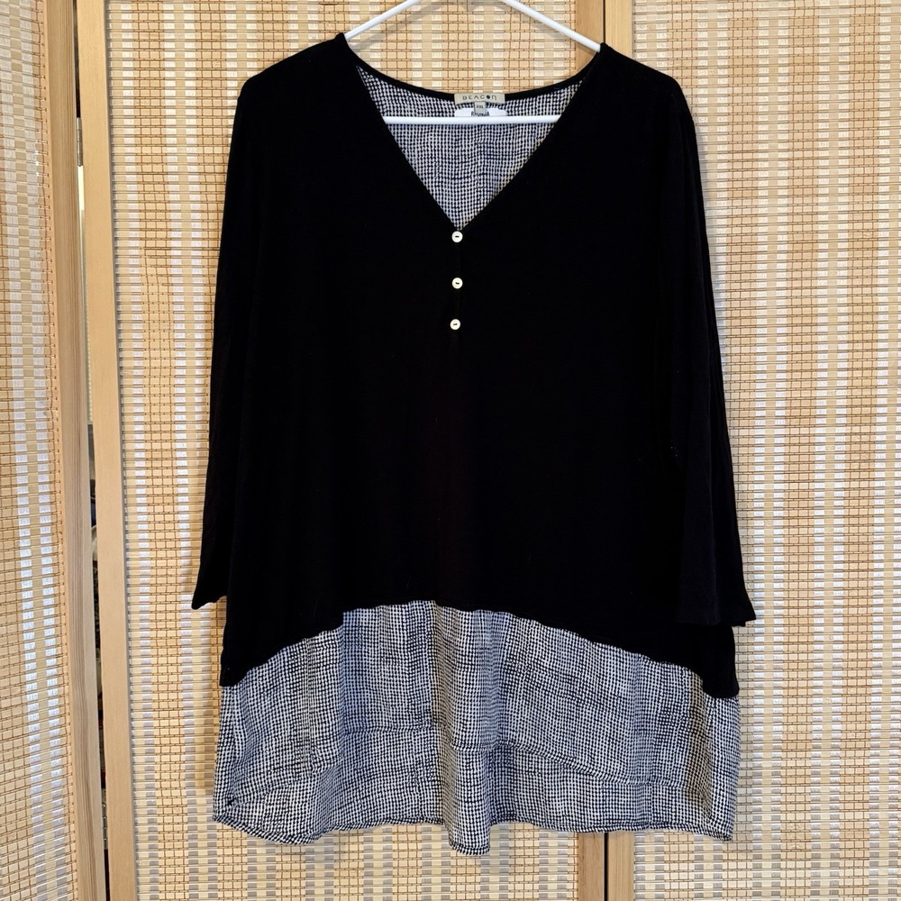 Beacon Womens 2XL Top High Low Hem Black‎ White Office Casual Whimsigoth